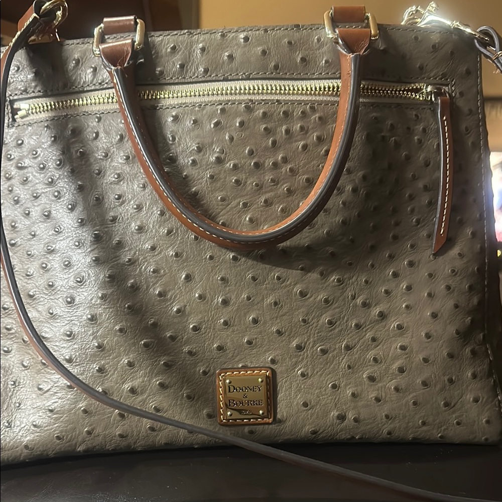 Dooney & Bourke Gray Shoulder Bag with Textured Design and Gold Hardware